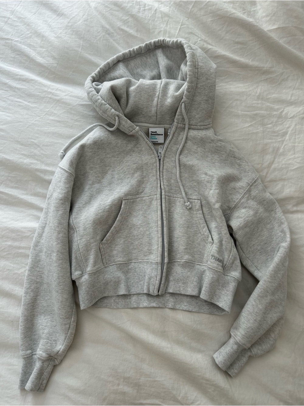 Aritzia TNA sweatfleece boyfriend fit Light Gray Zip-Up Hooded Jacket
